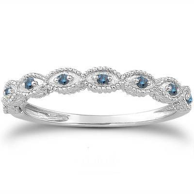1/10 cttw Vintage Blue Diamond Wedding Ring 14K White Gold (Blue, )