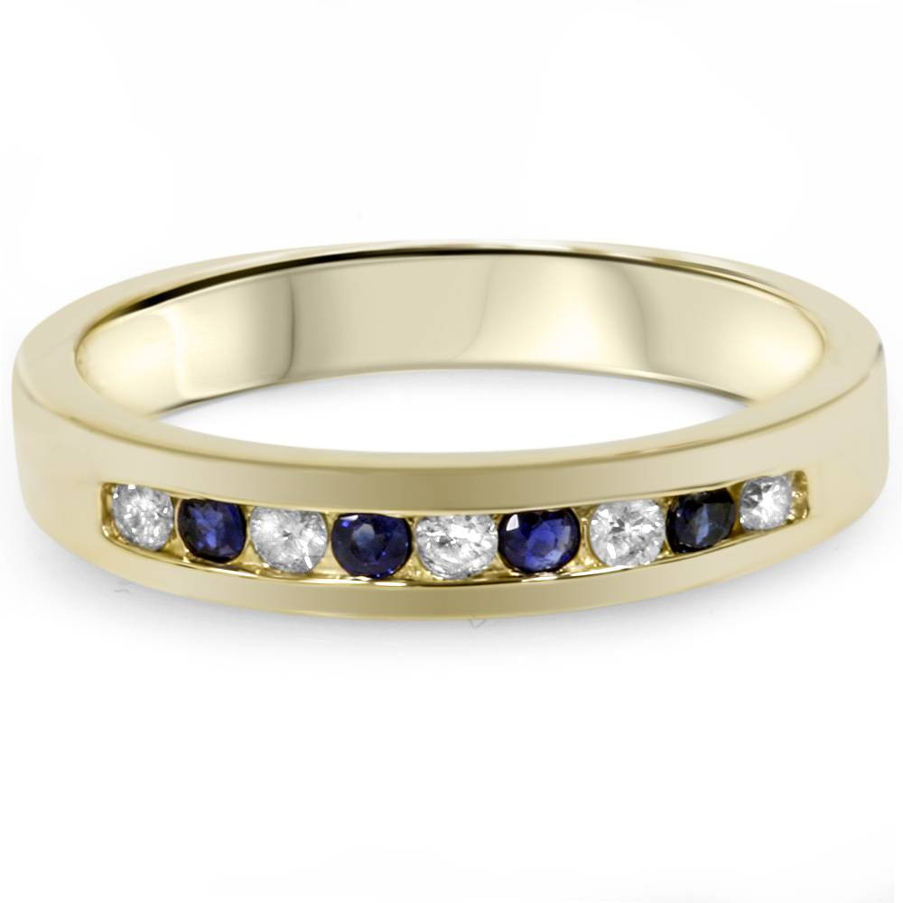 1/3ct Diamond & Blue Sapphire Anniversary Wedding Ring 14k Yellow Gold (G-H, I1)