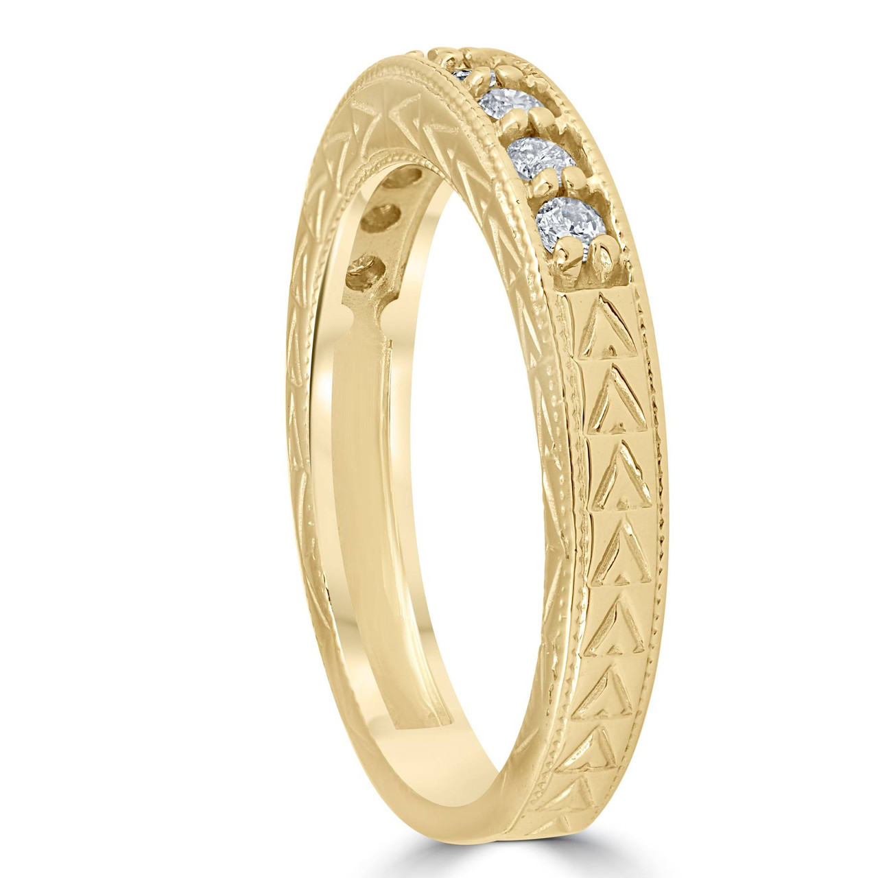 1/4ct Hand Engraved 14k Yellow Gold Diamond Wedding Ring (G-H, I1)