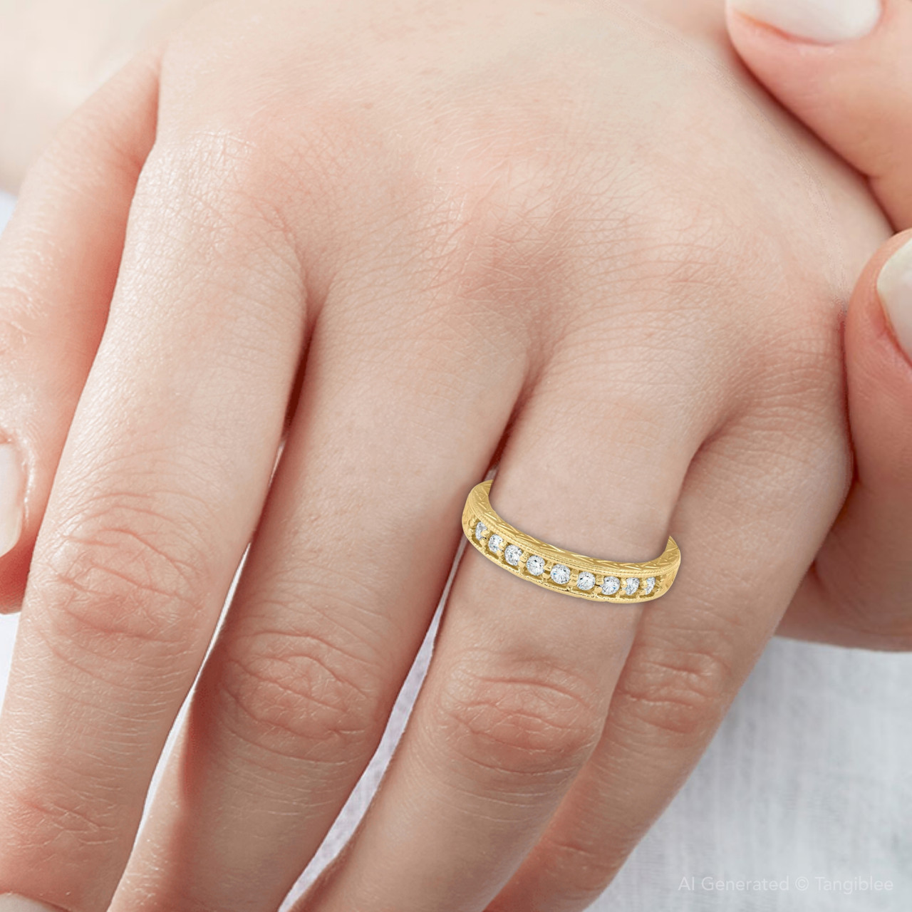 1/4ct Hand Engraved 14k Yellow Gold Diamond Wedding Ring (G-H, I1)