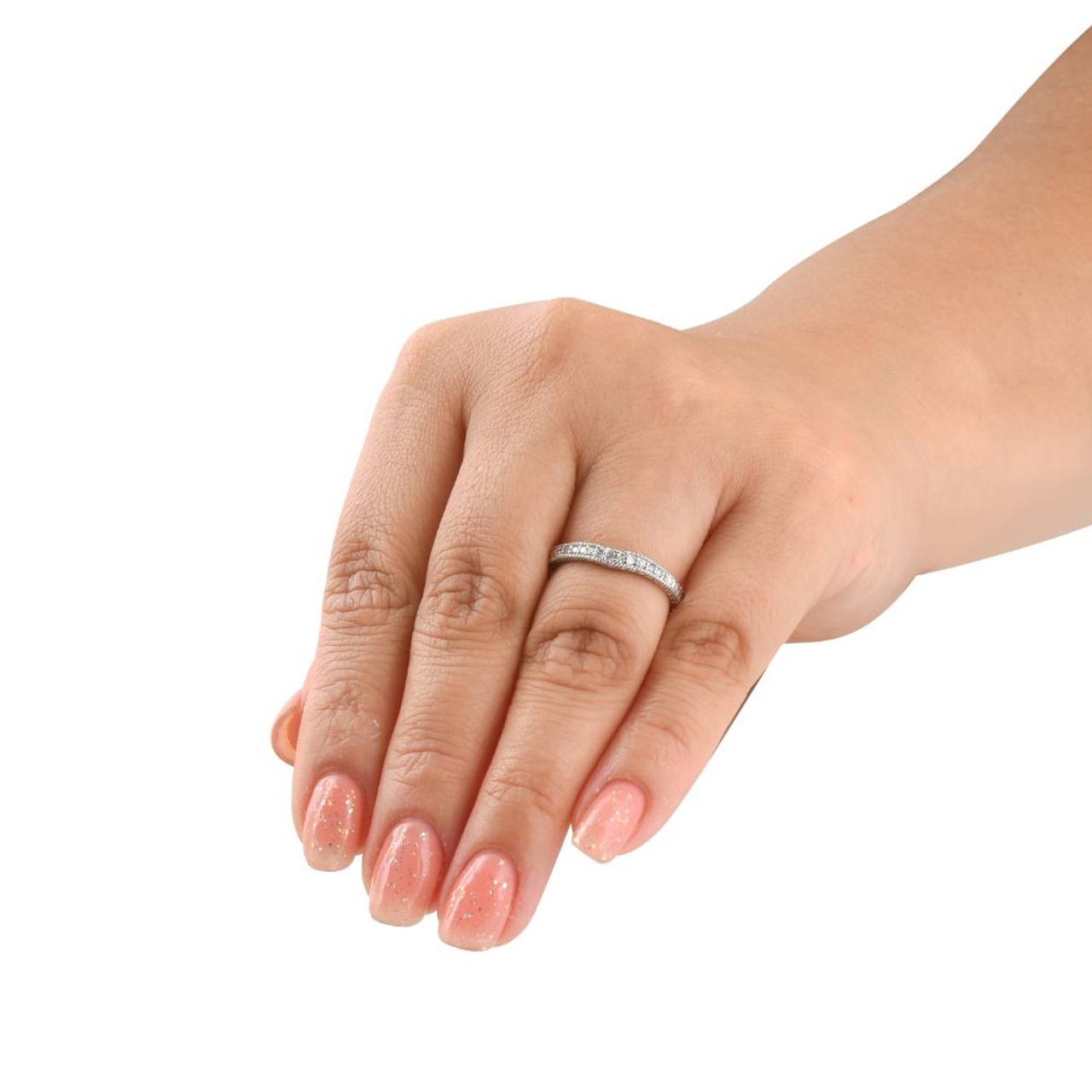 1/10ct Vintage Diamond Notched Wedding Ring 14K White Gold (H-I, I2-I3) 1/10ct Vintage Diamond Notched Wedding Ring 14K White Gold (H-I, I2-I3)