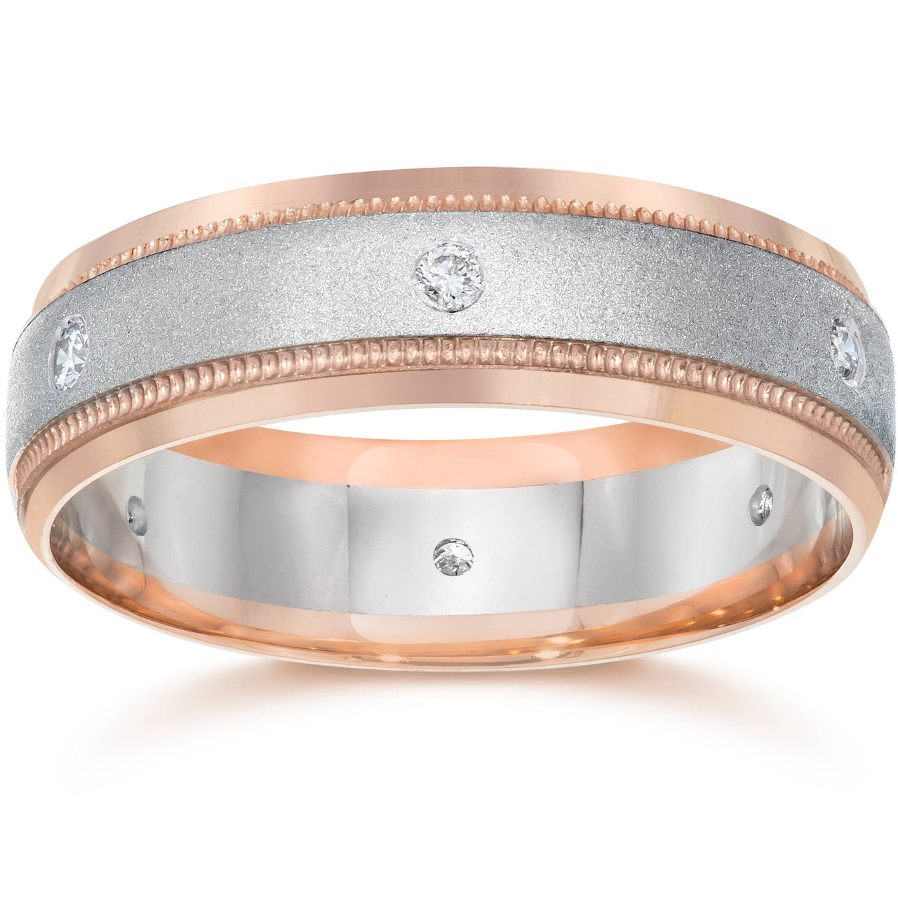 Diamond Mens Two Tone 14K Rose Gold Wedding Band (G-H, SI)