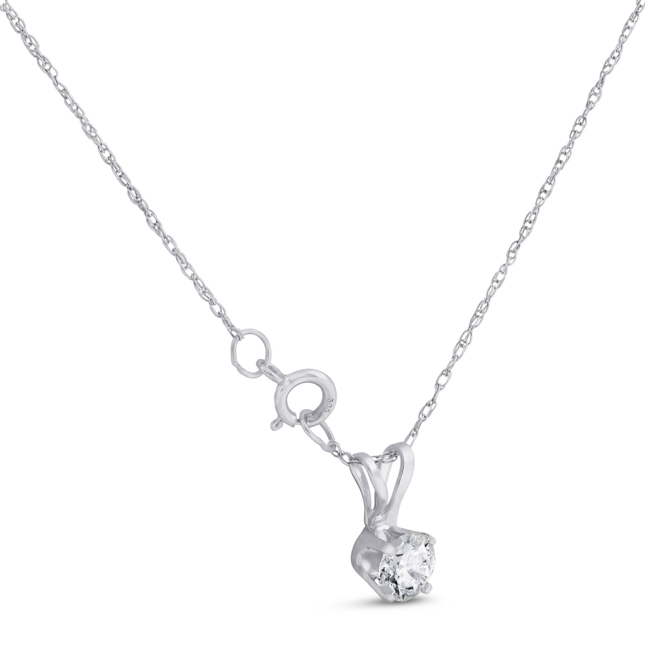 1/3ct Round Solitaire Pendant 14k White Gold Diamond Necklace (K-L, I2-I3)