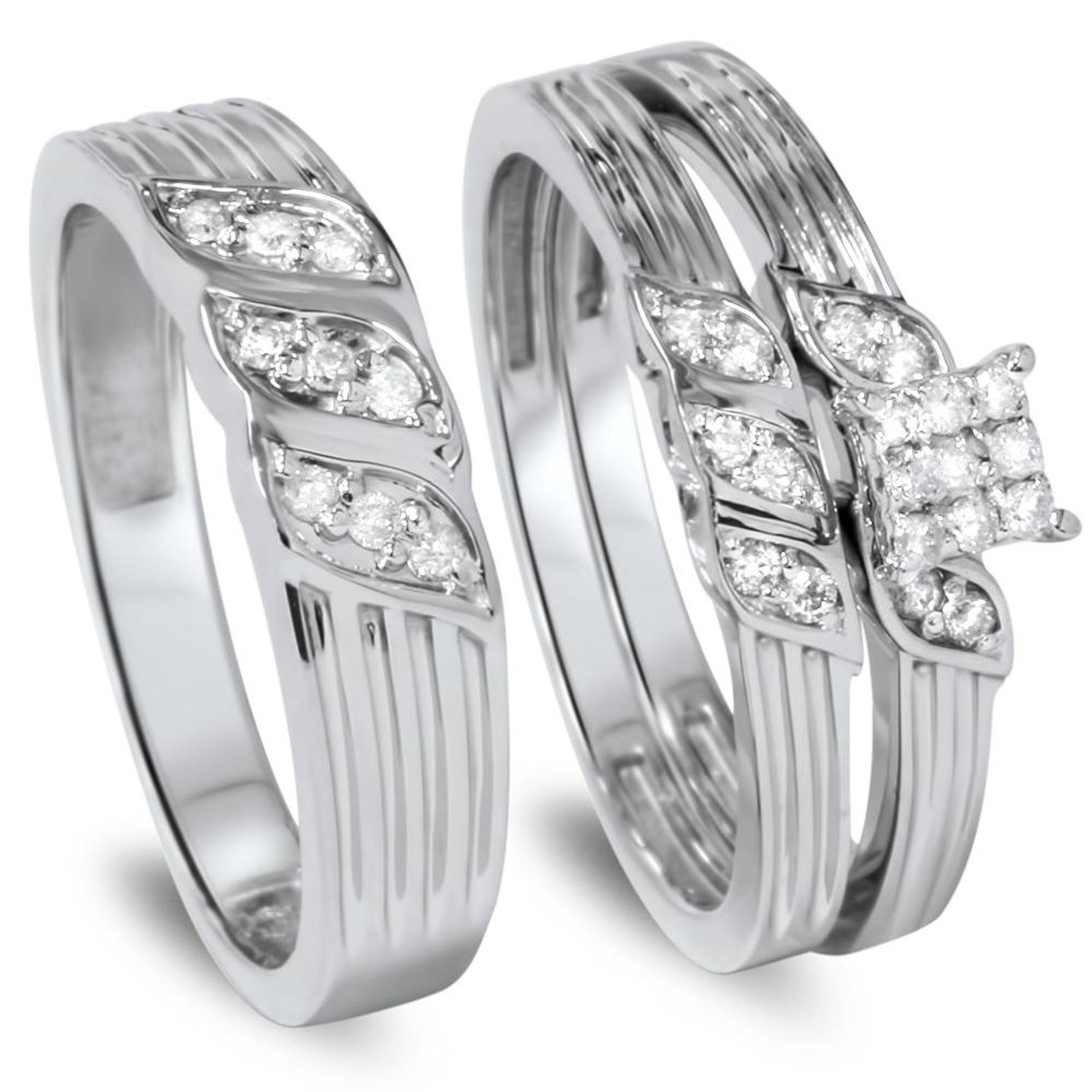 2/3 cttw Diamond Bridal Trio Ring Set 10K White Gold Engagement And We -  Vir Jewels