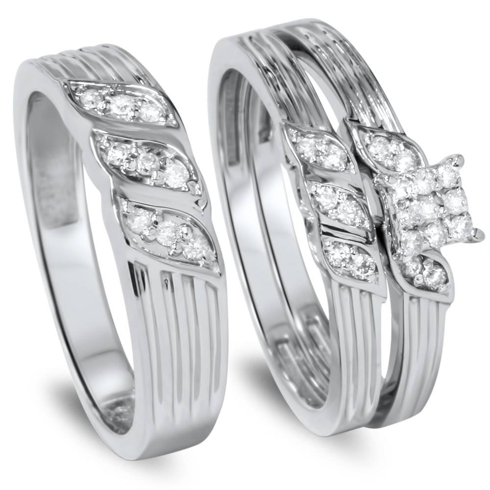 1/3ct Engagement Trio Ring Set 10K White Gold (I-J, I2-I3)