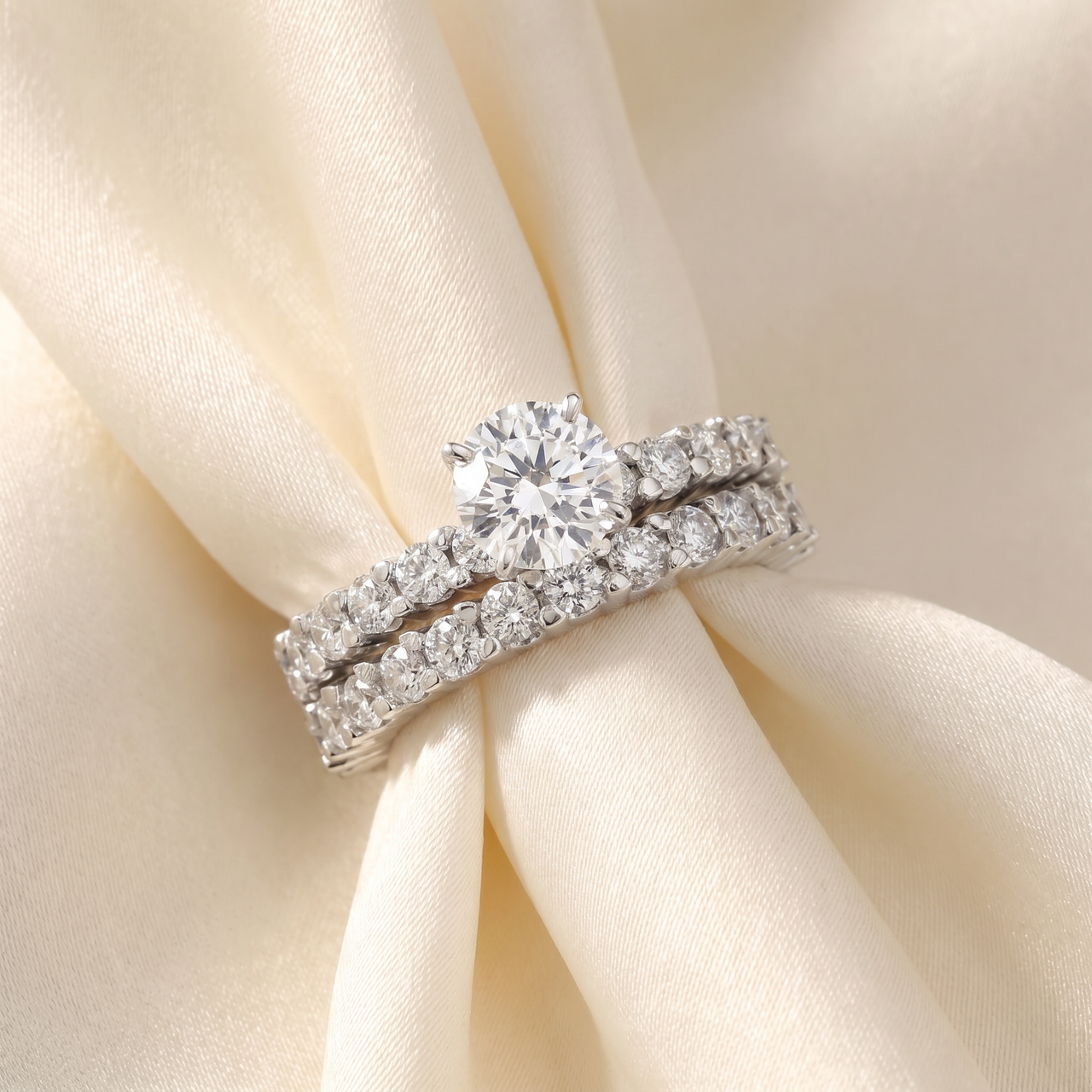 4ct Diamond Eternity Engagement Ring Set 14K White Gold (G-H, I1)