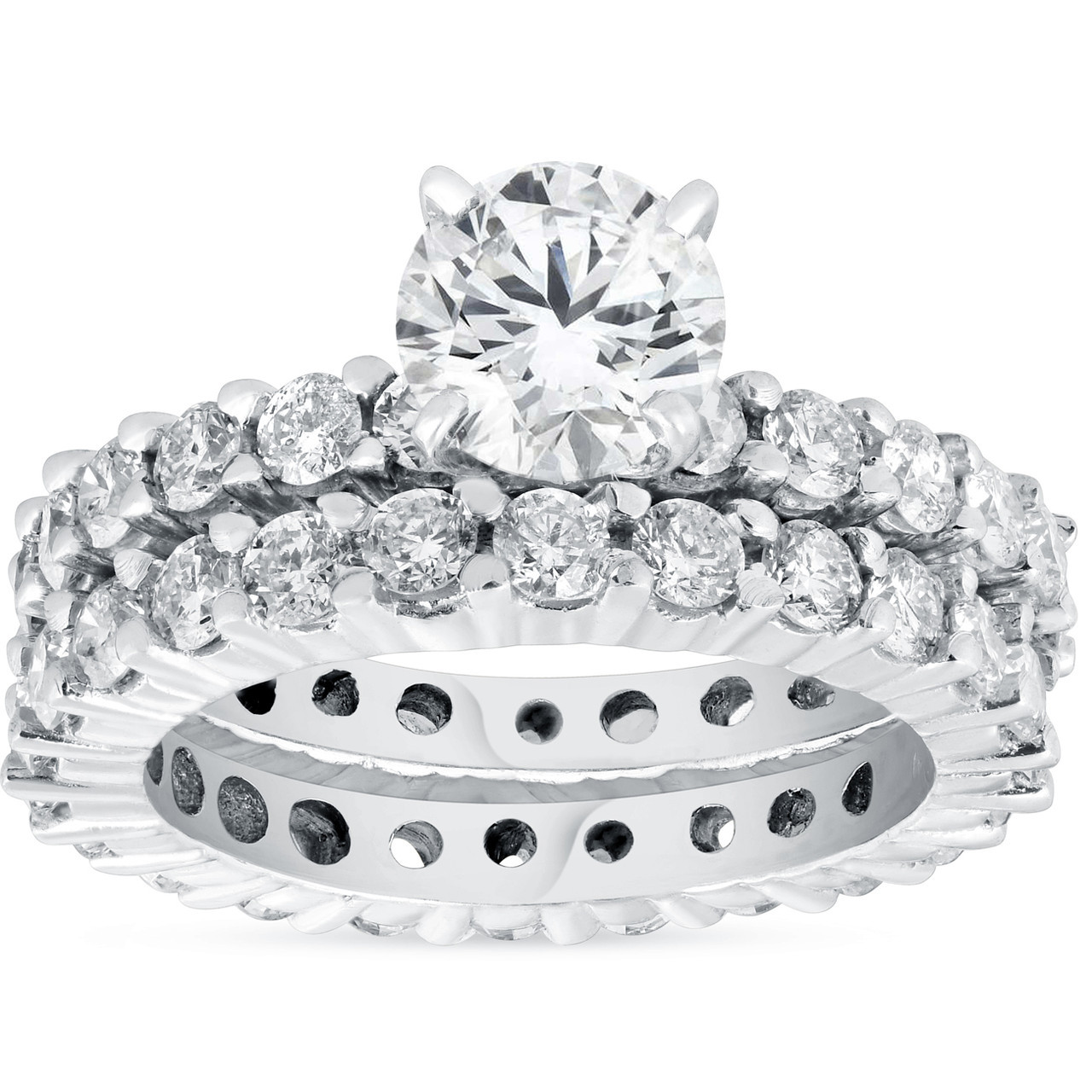 4ct Diamond Eternity Engagement Ring Set 14K White Gold (G-H, I1)