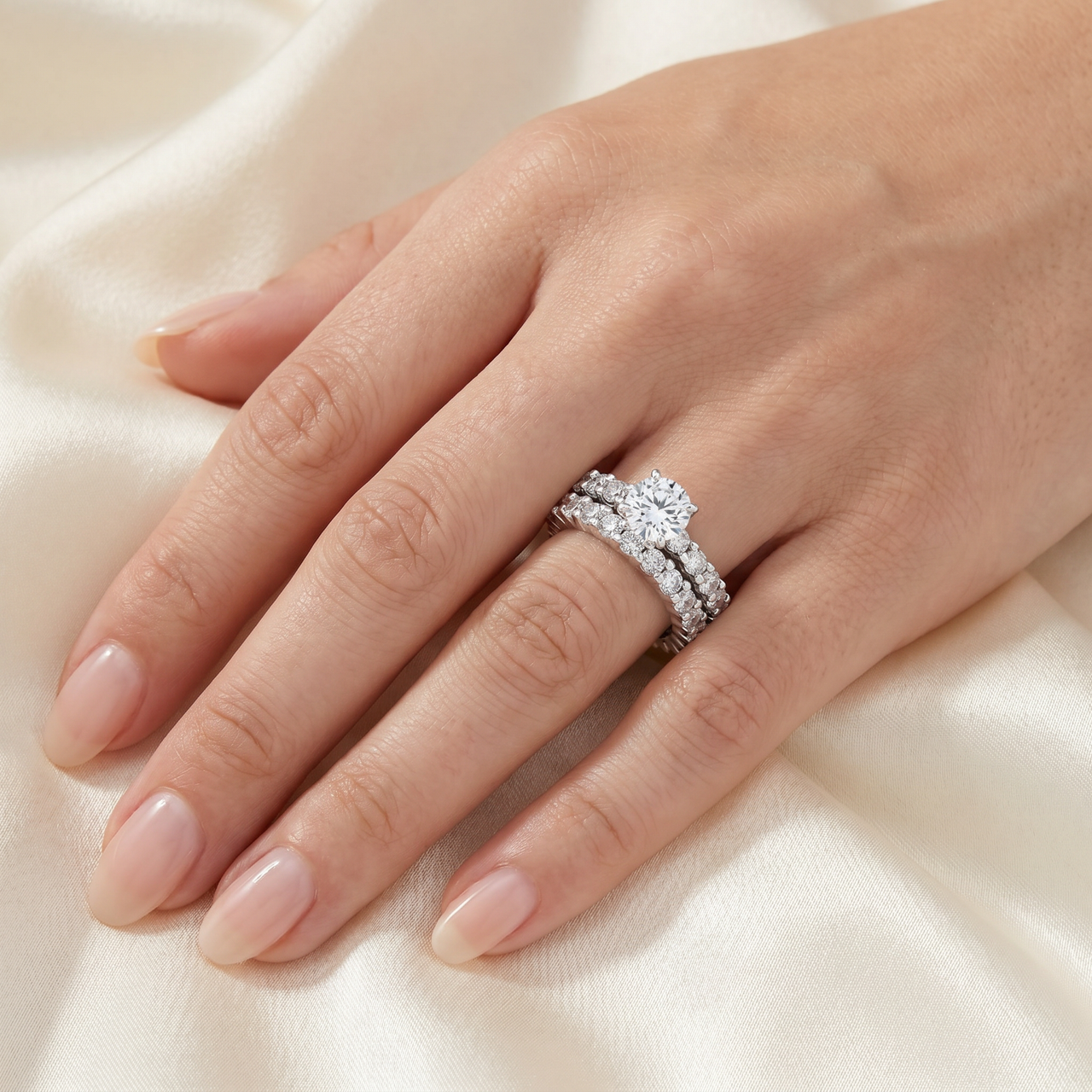 4ct Diamond Eternity Engagement Ring Set 14K White Gold (G-H, I1)