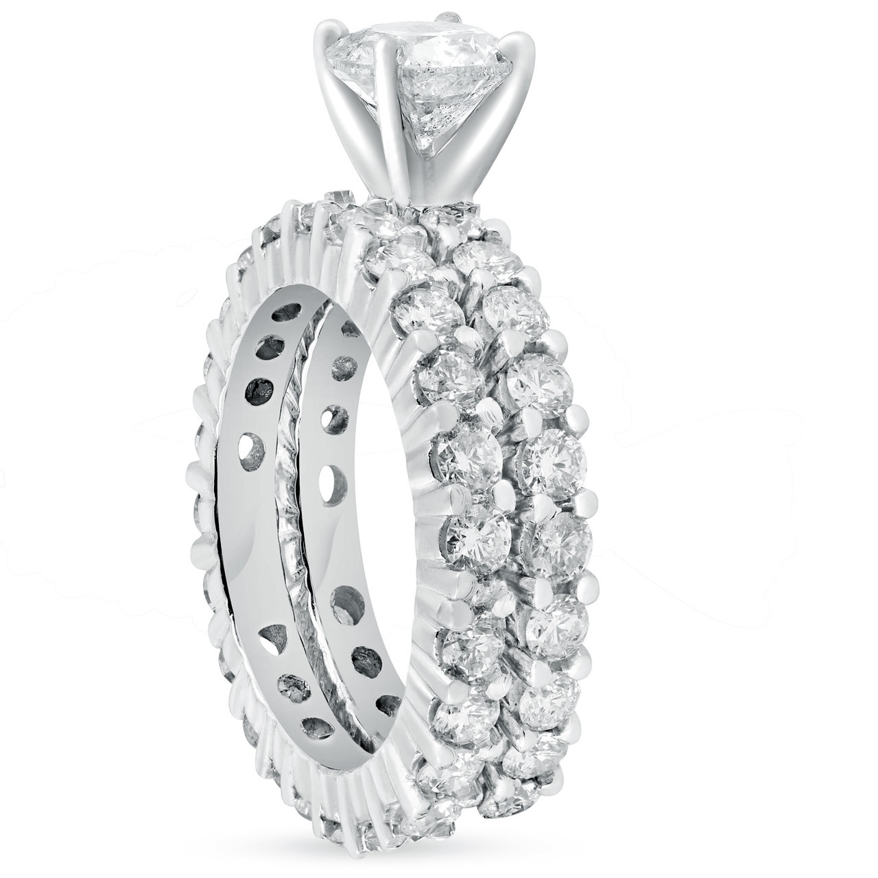 4ct Diamond Eternity Engagement Ring Set 14K White Gold (G-H, I1)