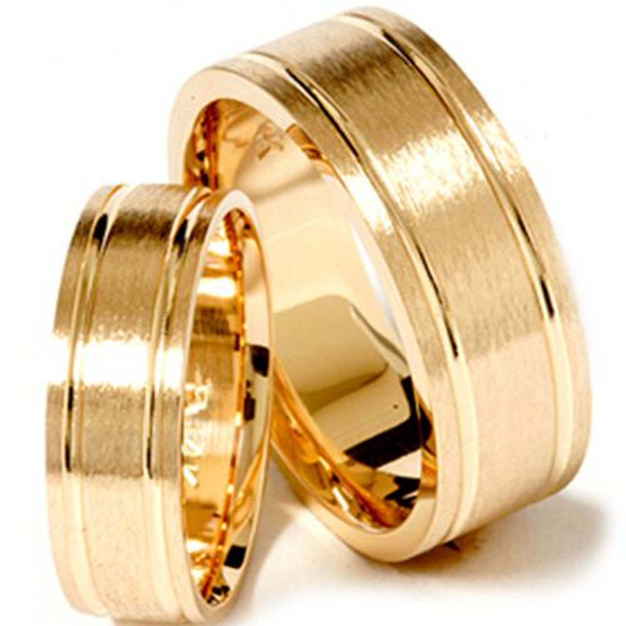 Brushed Gold Tungsten Couple's Wedding Ring Set