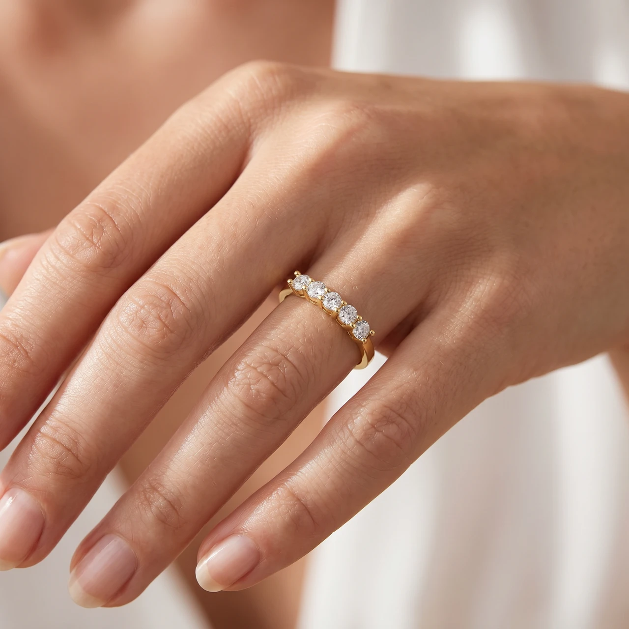 1/2ct Five Stone Diamond Ring 14K Yellow Gold (G-H, I2-I3)