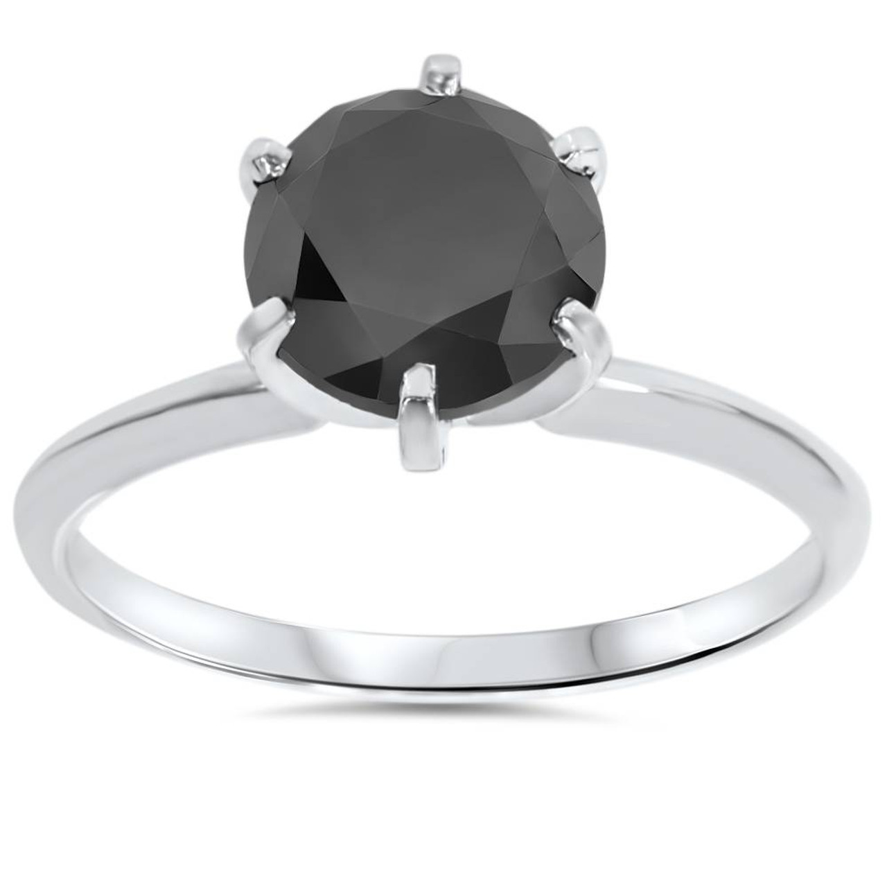 2 ct 14K White Gold Black Diamond Solitaire Engagement Ring (Black, ) 2 ct 14K White Gold Black Diamond Solitaire Engagement Ring (Black, )