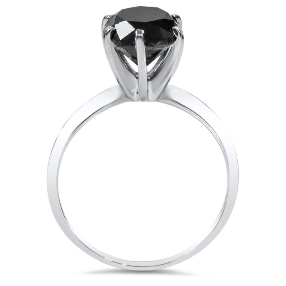 2 ct 14K White Gold Black Diamond Solitaire Engagement Ring (Black, )