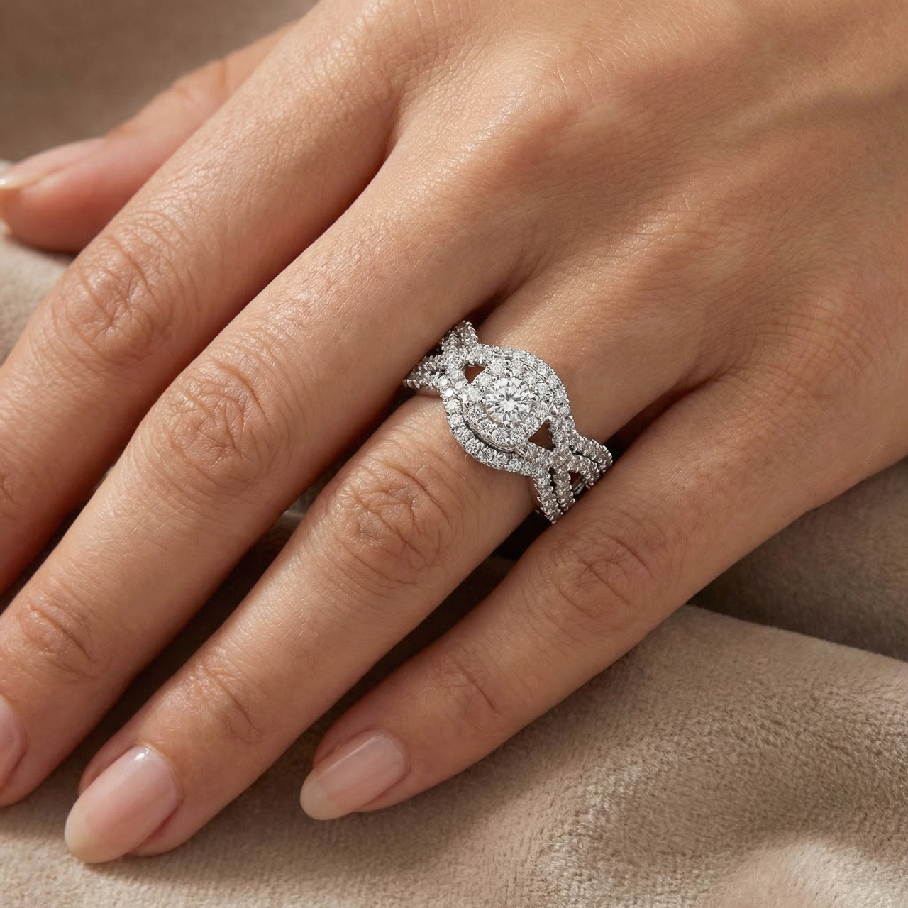 1 1/10Ct Diamond Engagement Bridal Wedding Ring Set 10K White Gold (H-I, I1)