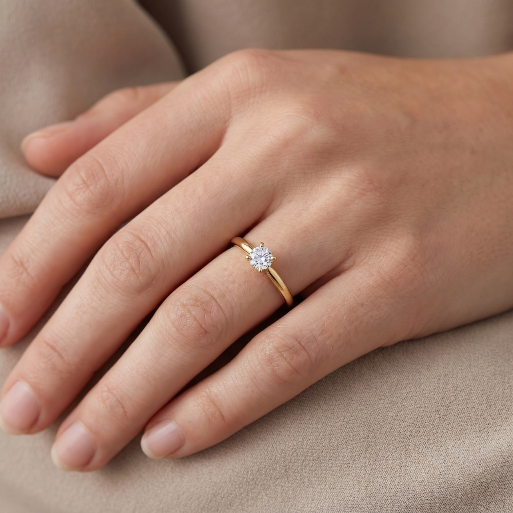 1/3ct Round Diamond Solitaire Engagement Ring 14k Yellow Gold (G-H, I1)