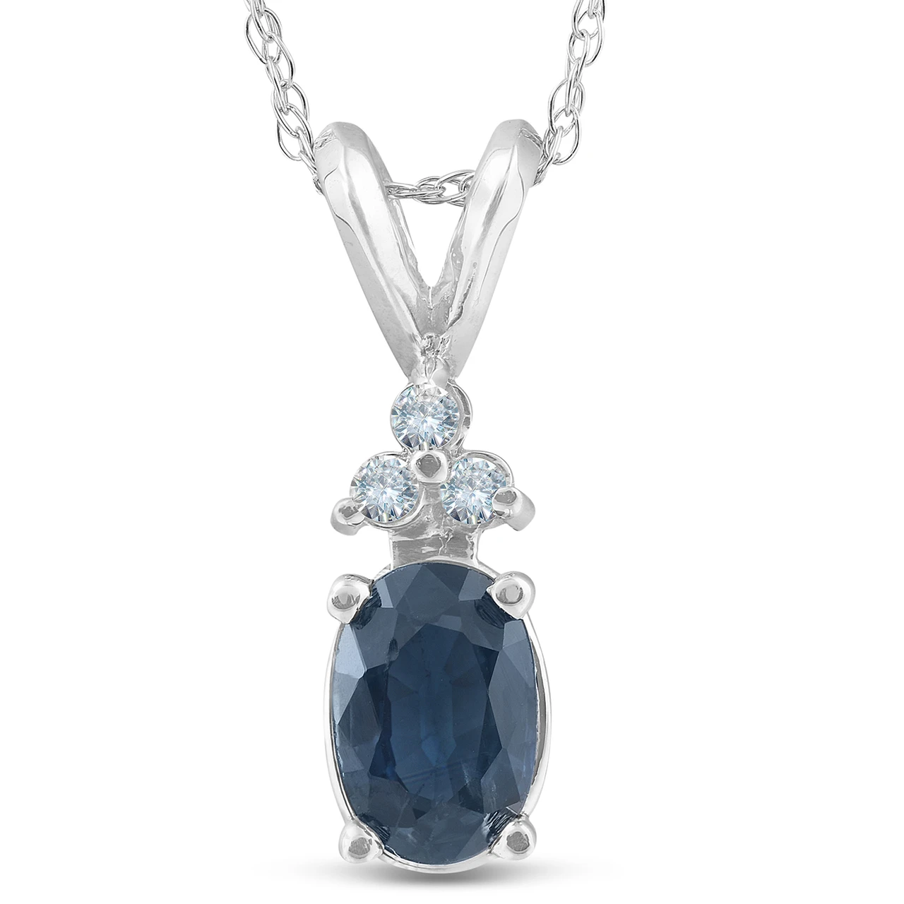 1/2ct Blue Sapphire Oval Shape & Diamond Pendant 14K White Gold (G-H, I1)