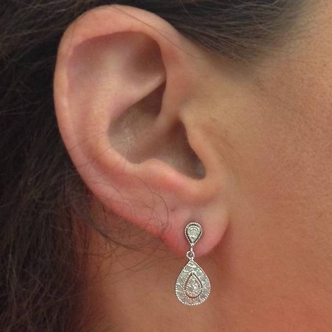 1/2ct Pear Shape Dangle Diamond Earrings 10K White Gold (H-I, I2-I3) 1/2ct Pear Shape Dangle Diamond Earrings 10K White Gold (H-I, I2-I3)