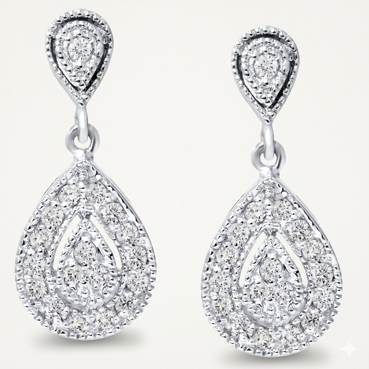 1/2ct Pear Shape Dangle Diamond Earrings 10K White Gold (H-I, I2-I3)
