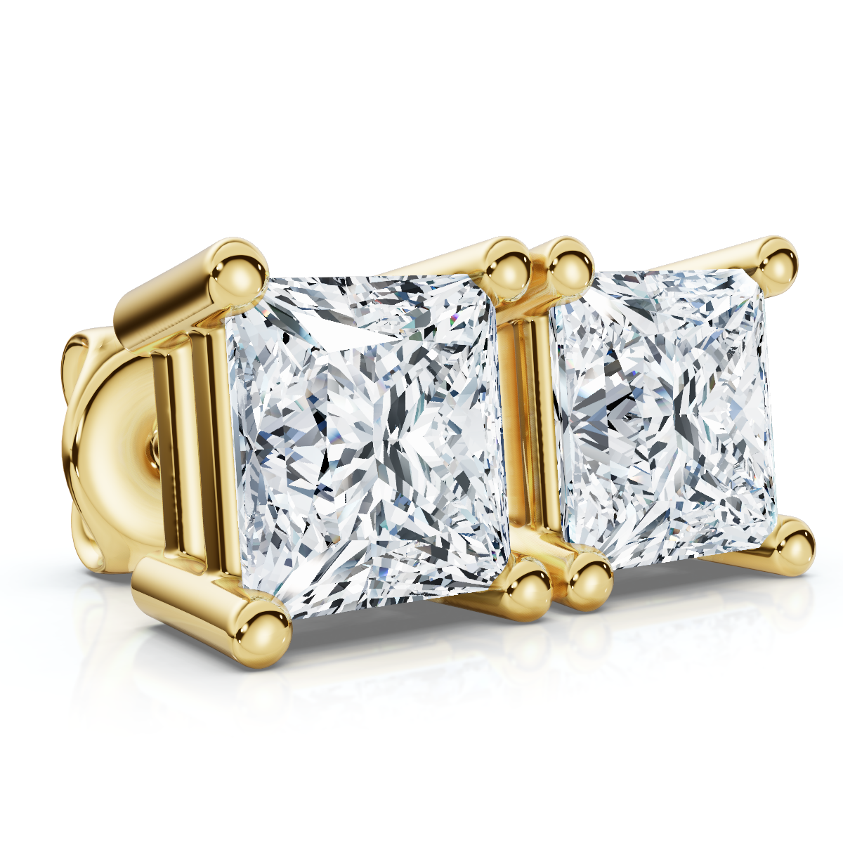 .75Ct Square Princess Cut Natural Diamond Stud Earrings in 14K Gold Basket Setting (J-K, I2-I3)