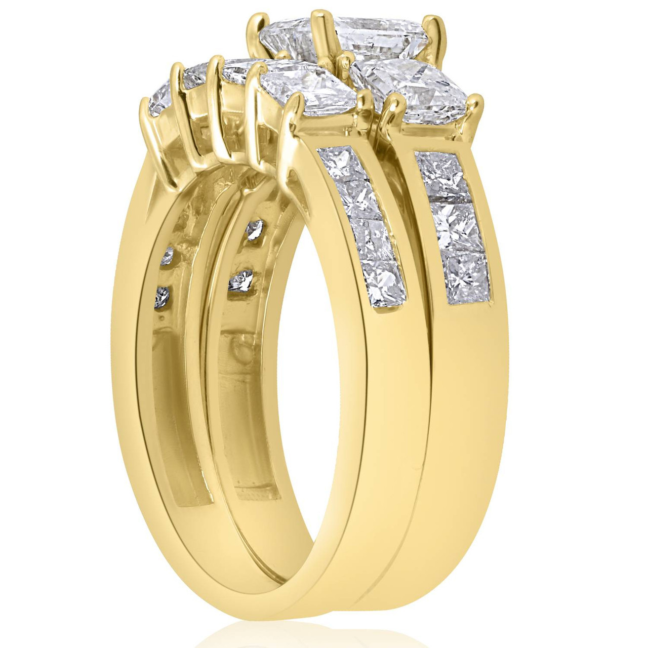 3 1/2ct Side Stone Diamond Ring Set 14K Yellow Gold (H-I, I1)