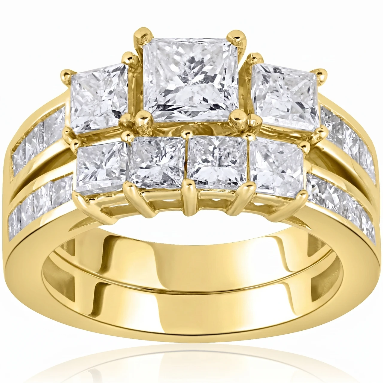 3 1/2ct Side Stone Diamond Ring Set 14K Yellow Gold (H-I, I1)