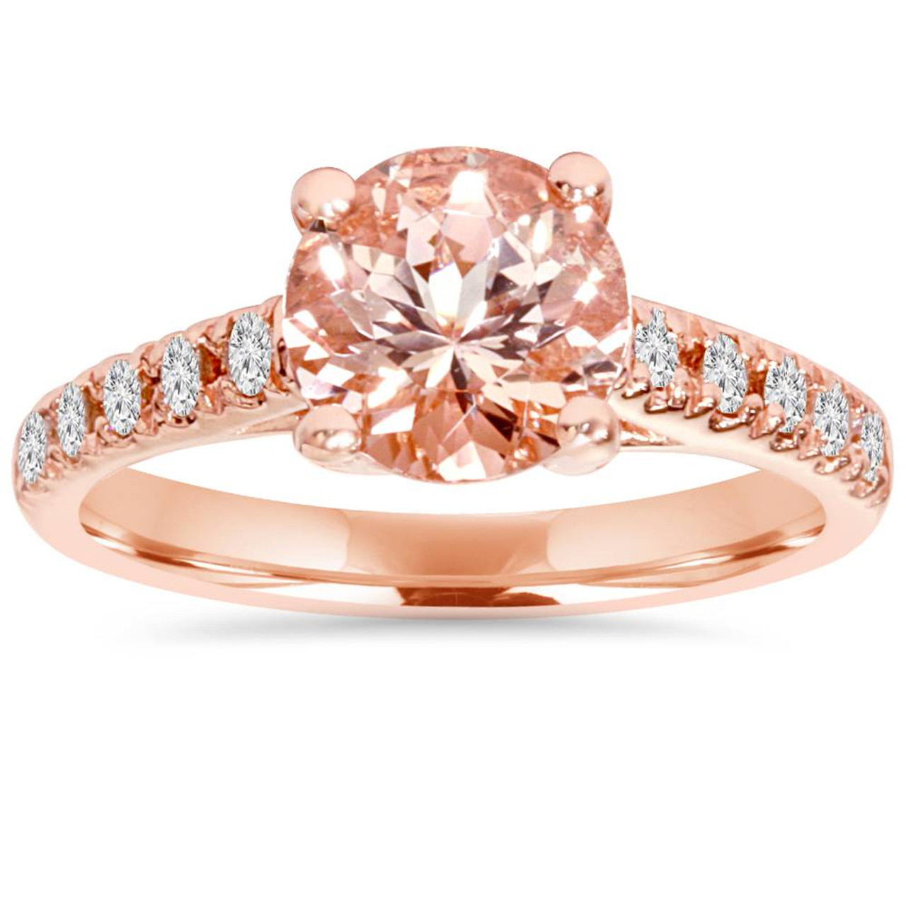8MM Morganite 1/4 Carat Diamond 14K Rose Gold Engagement Ring (1