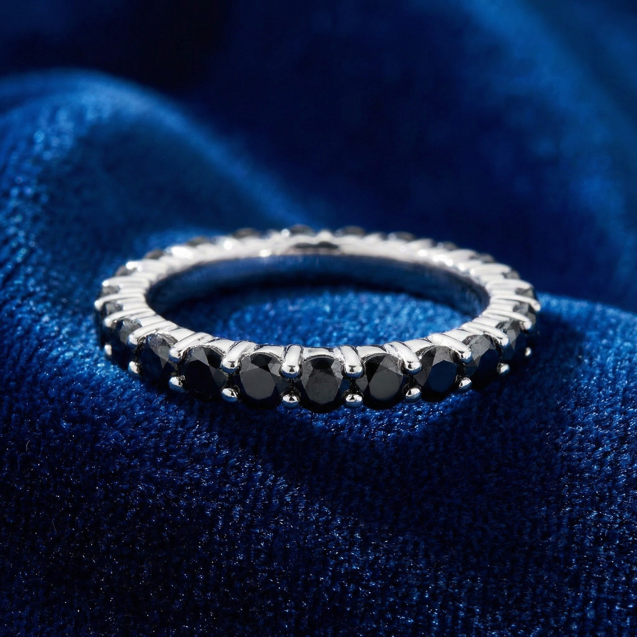1 1/2ct Black Diamond Eternity Ring 14K White Gold (Black, )
