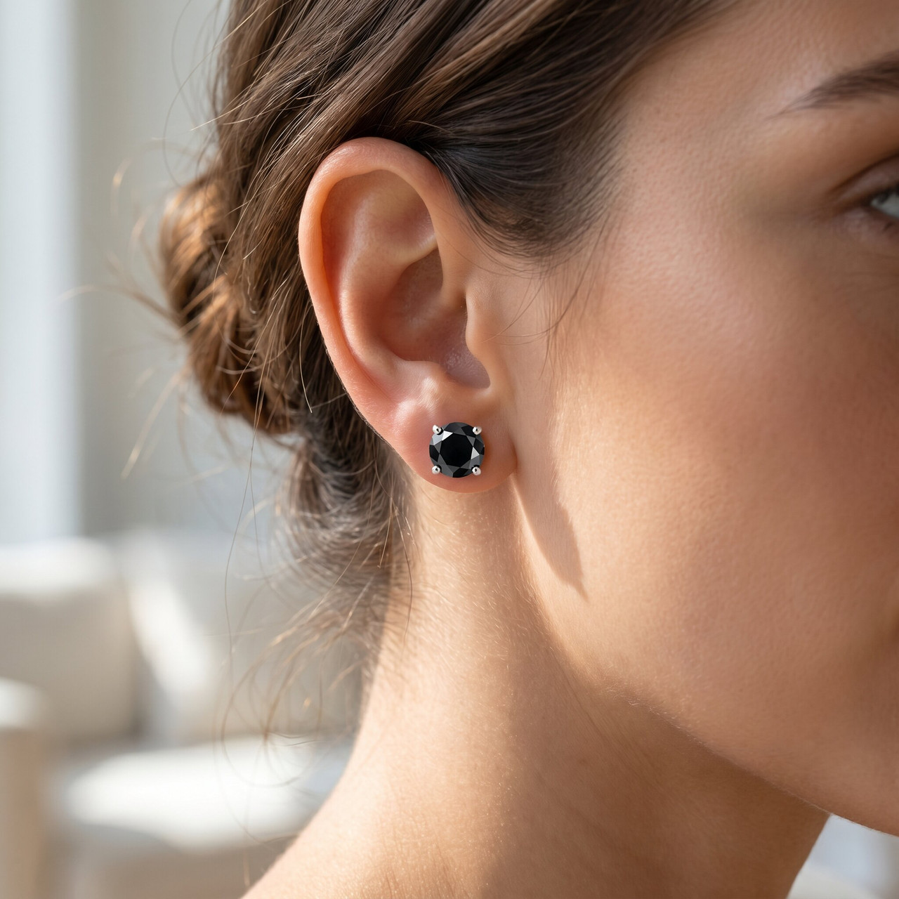 White Gold 1/2ct Round Cut Black Diamond Studs 14k (Black, I2-I3)