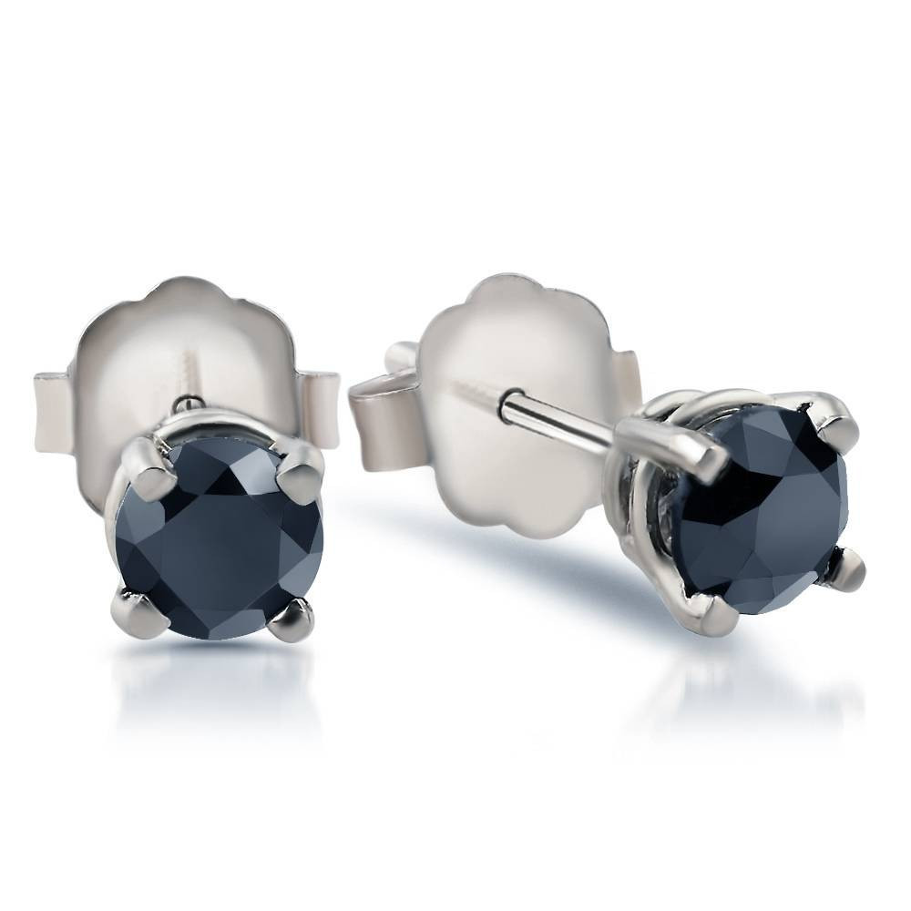 White Gold 1/2ct Round Cut Black Diamond Studs 14k (Black, I2-I3)