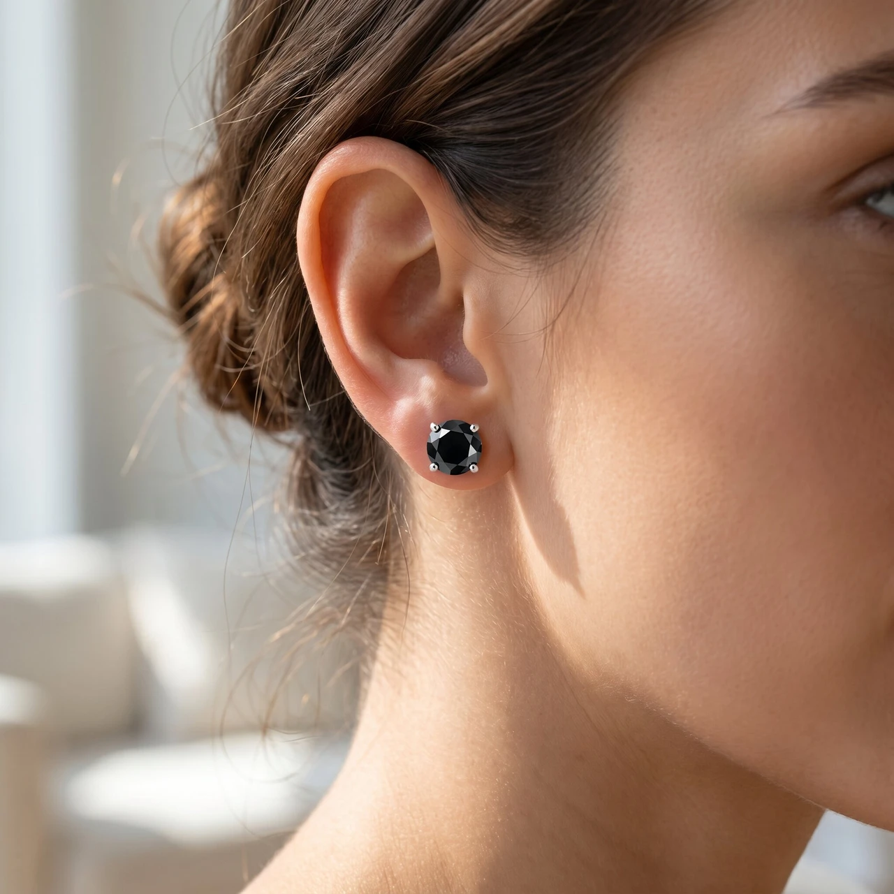 White Gold 1/2ct Round Cut Black Diamond Studs 14k (Black, I2-I3)