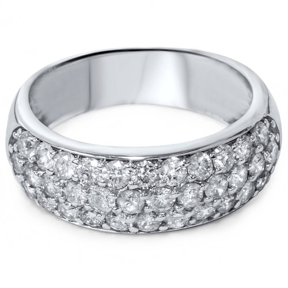 1 1/2ct Pave Diamond Wedding Anniversary 10K White Gold Womens Wide Band (G-H, I1)