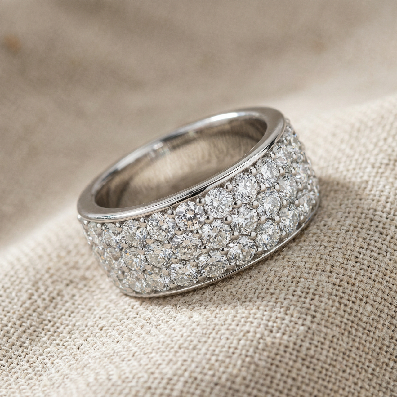 1 1/2ct Pave Diamond Wedding Anniversary 10K White Gold Womens Wide Band (G-H, I1)