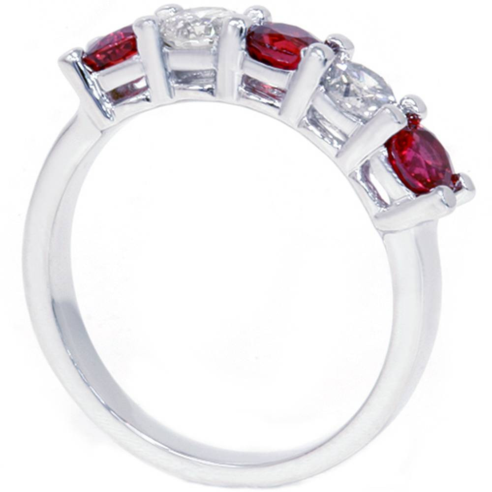 1 1/2ct Ruby & Diamond Wedding Ring 14K White Gold Five Stone (G-H, I1)