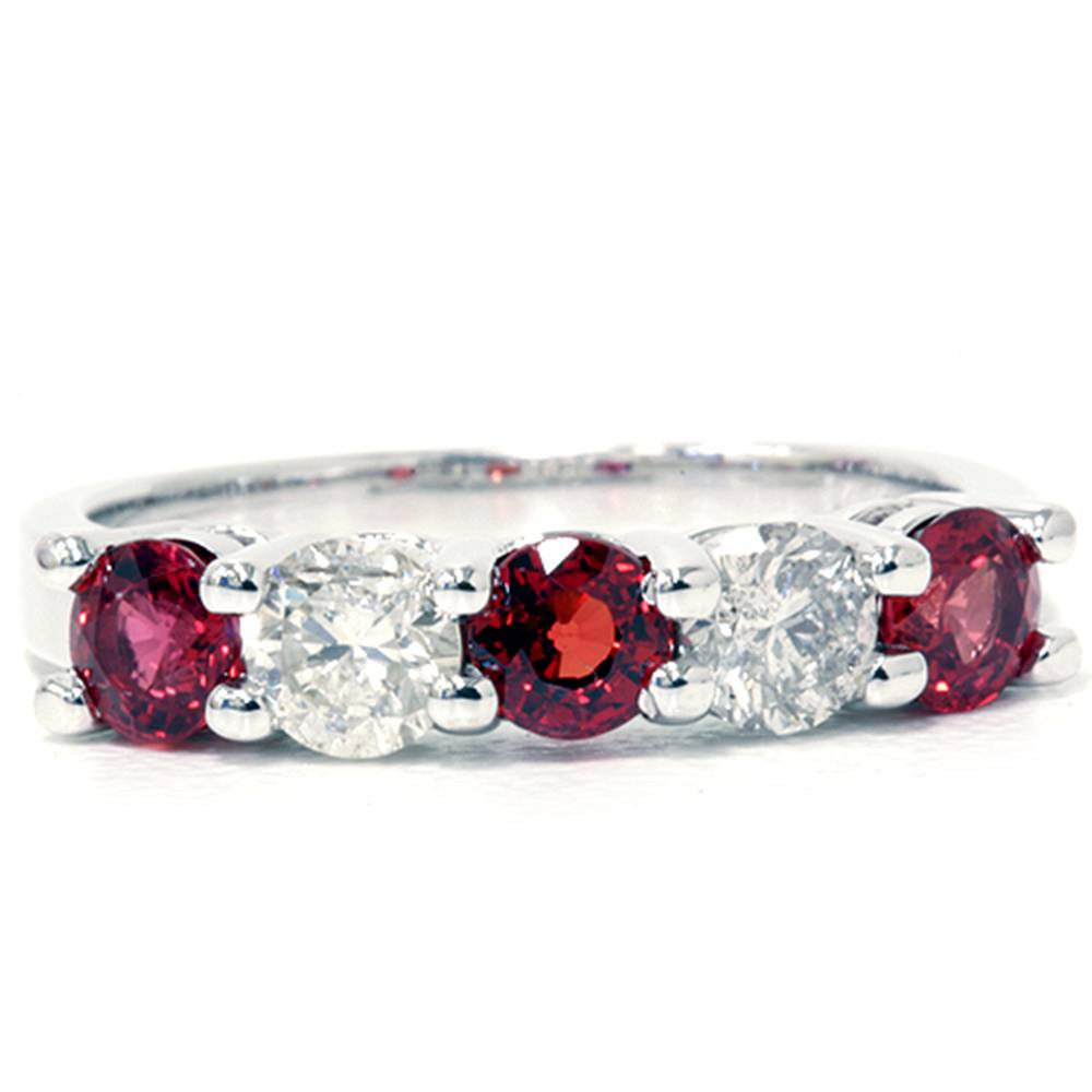1 1/2ct Ruby & Diamond Wedding Ring 14K White Gold Five Stone (G-H, I1)