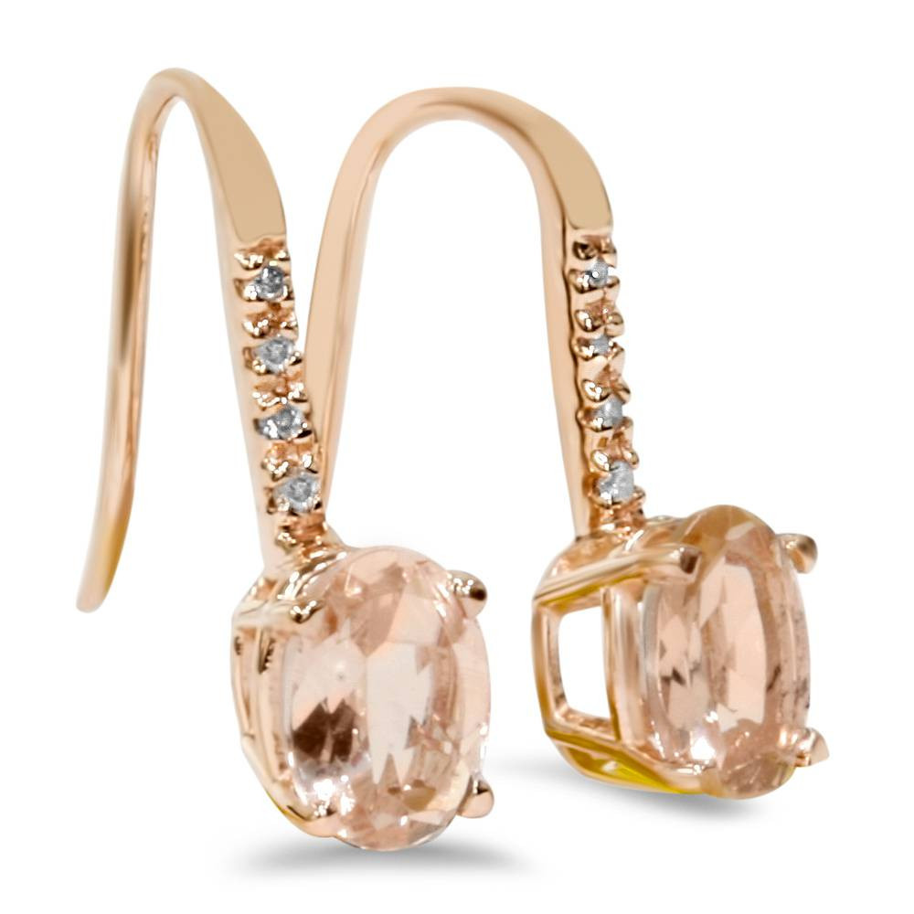 1 1/5Ct Morganite & Diamond Drop Earrings 14K Rose Gold 3/4" Tall (I-J, I2-I3)