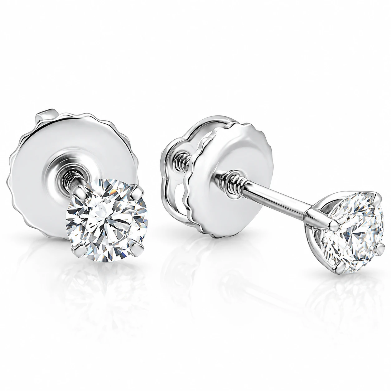 1/4 Ct Diamond Screw Back Studs 14k White Gold Lab Grown Eco Friendly (G-H, SI)
