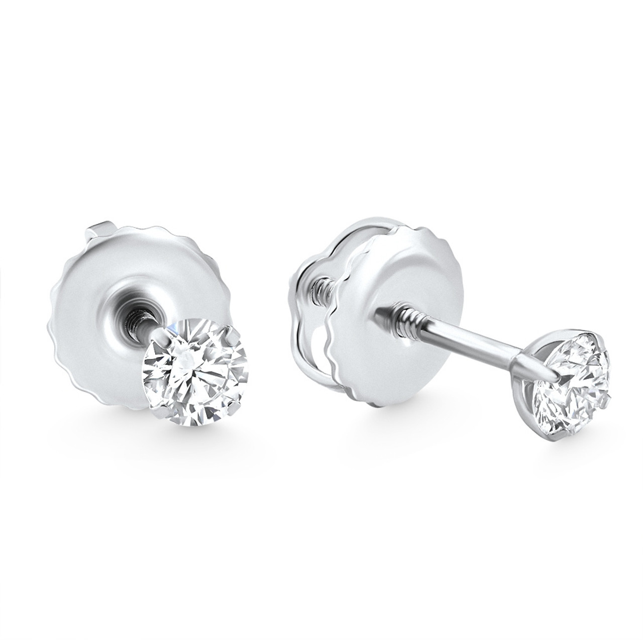 1/4 Ct Diamond Screw Back Studs 14k White Gold Lab Grown Eco Friendly (G-H, SI)