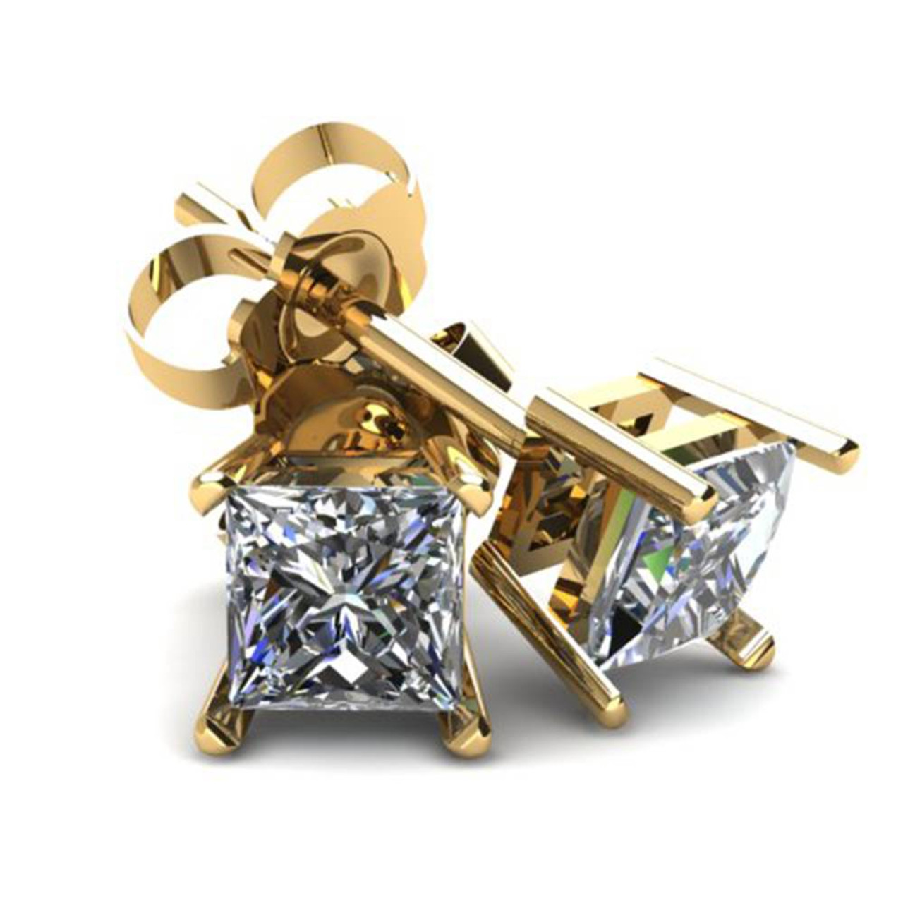Buy 14k Yellow Gold Solitaire Square Princess-cut CZ Stud Earrings with  Secure Screw-backs (6mm) at Amazon.in