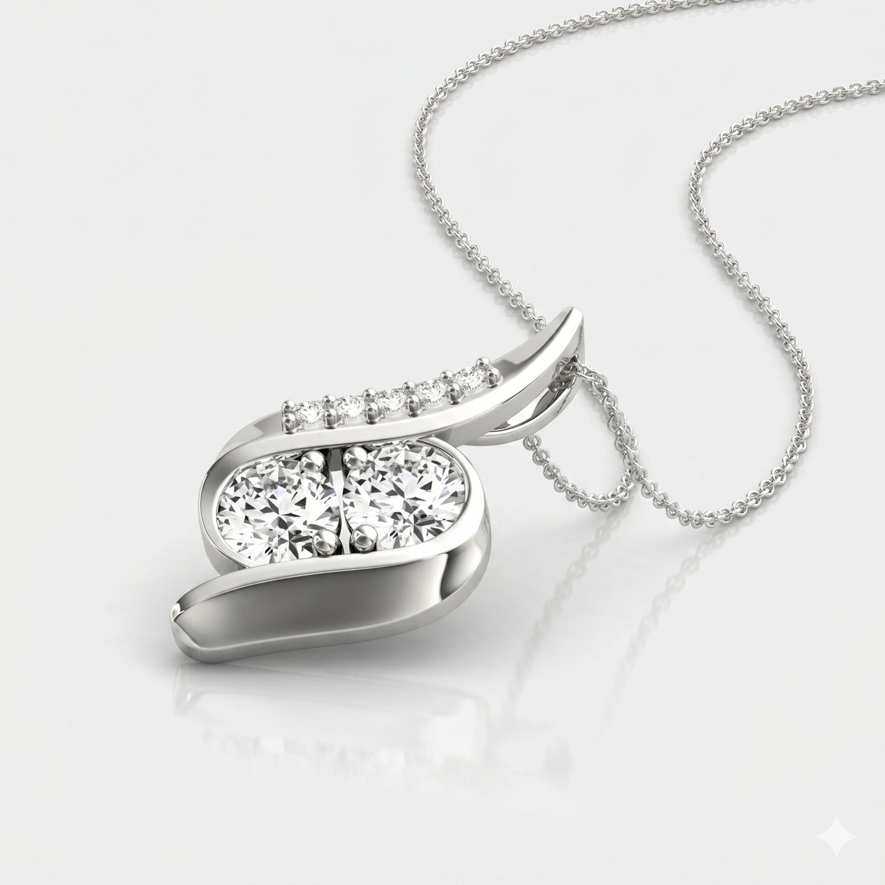 1ct Forever Us Two Stone Natural Diamond Pendant Necklace 18" 10K White Gold (H-I, I1)