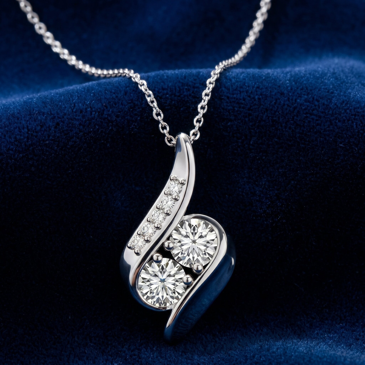 1ct Forever Us Two Stone Natural Diamond Pendant Necklace 18" 10K White Gold (H-I, I1)
