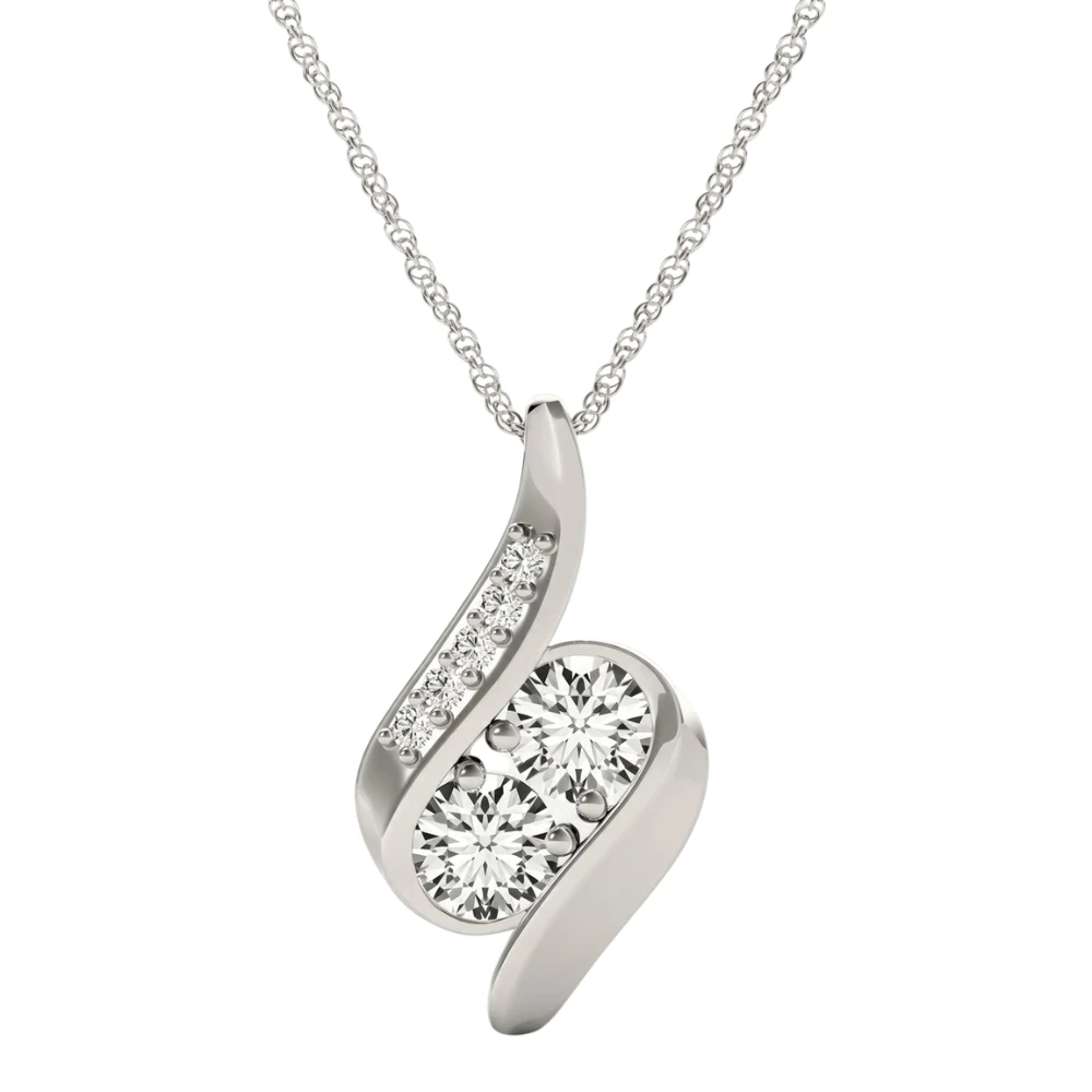 1ct Forever Us Two Stone Natural Diamond Pendant Necklace 18" 10K White Gold (H-I, I1)