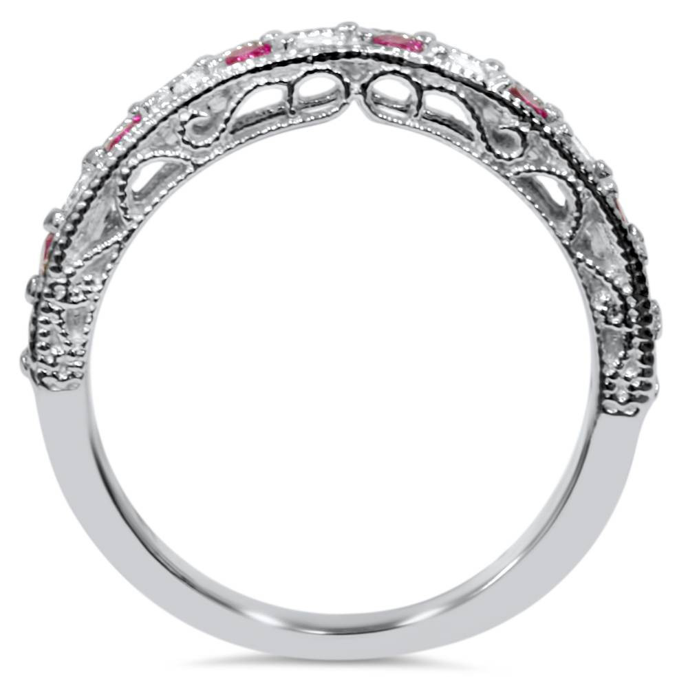 Pink Topaz Vintage Wedding Ring 14K White Gold