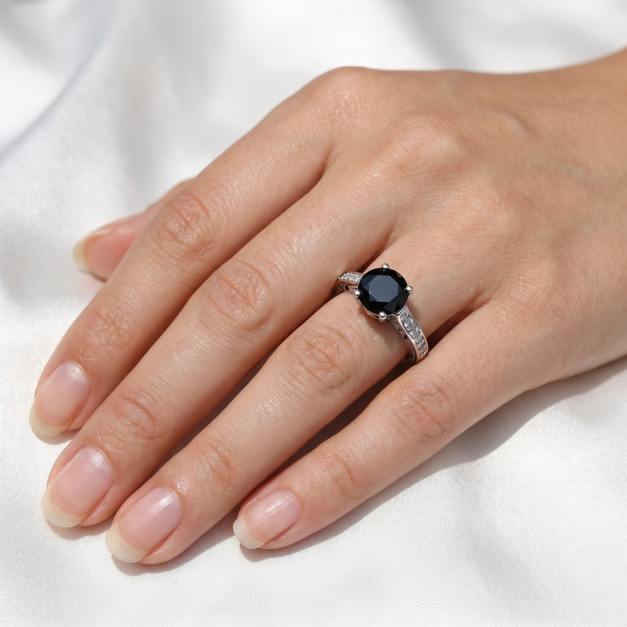 2 1/4ct Vintage Black Diamond Engagement Ring 14K White Gold (G-H, I2-I3)