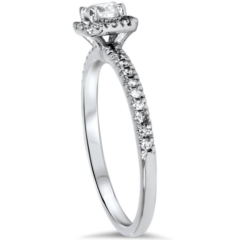 1/2ct Diamond Cushion Halo Engagement Ring 10K White Gold (G-H, I1)