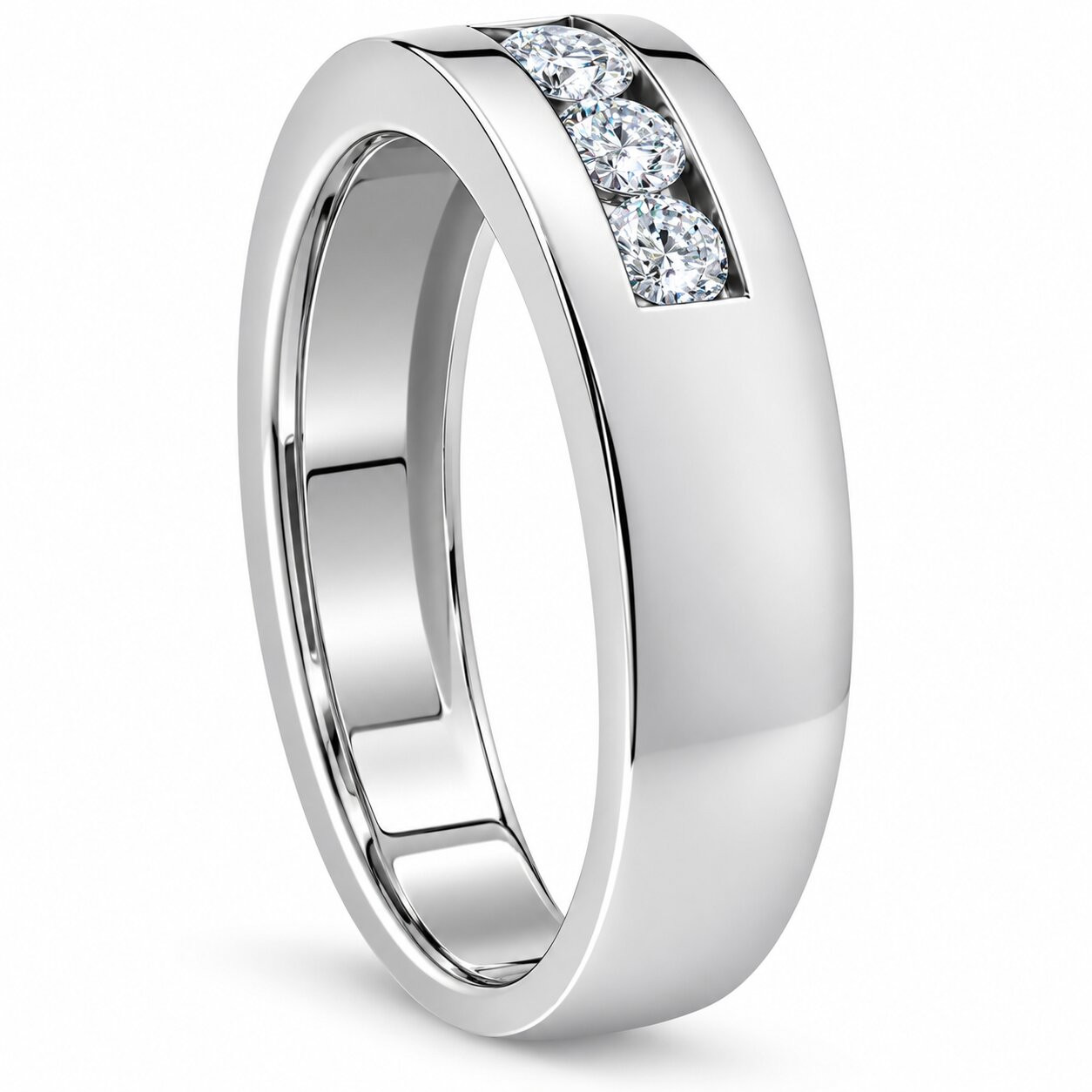 1ct Channel Set Mens Diamond Wedding Ring 14K White Gold (G-H, I1)