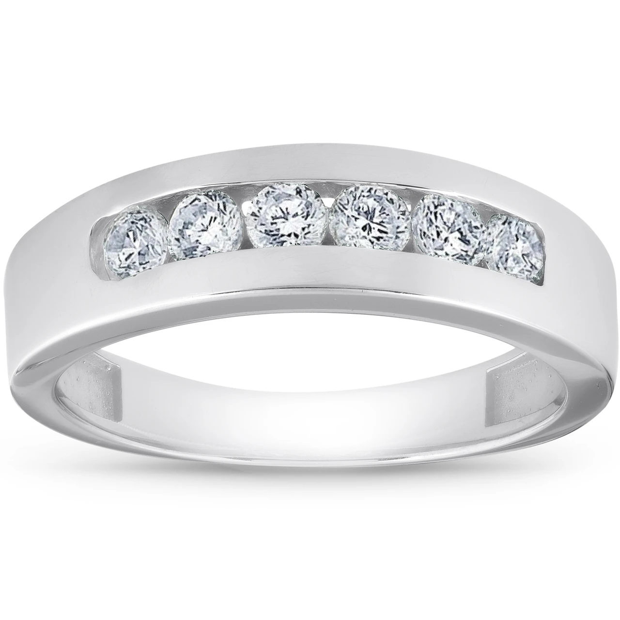 1ct Channel Set Mens Diamond Wedding Ring 14K White Gold (G-H, I1)