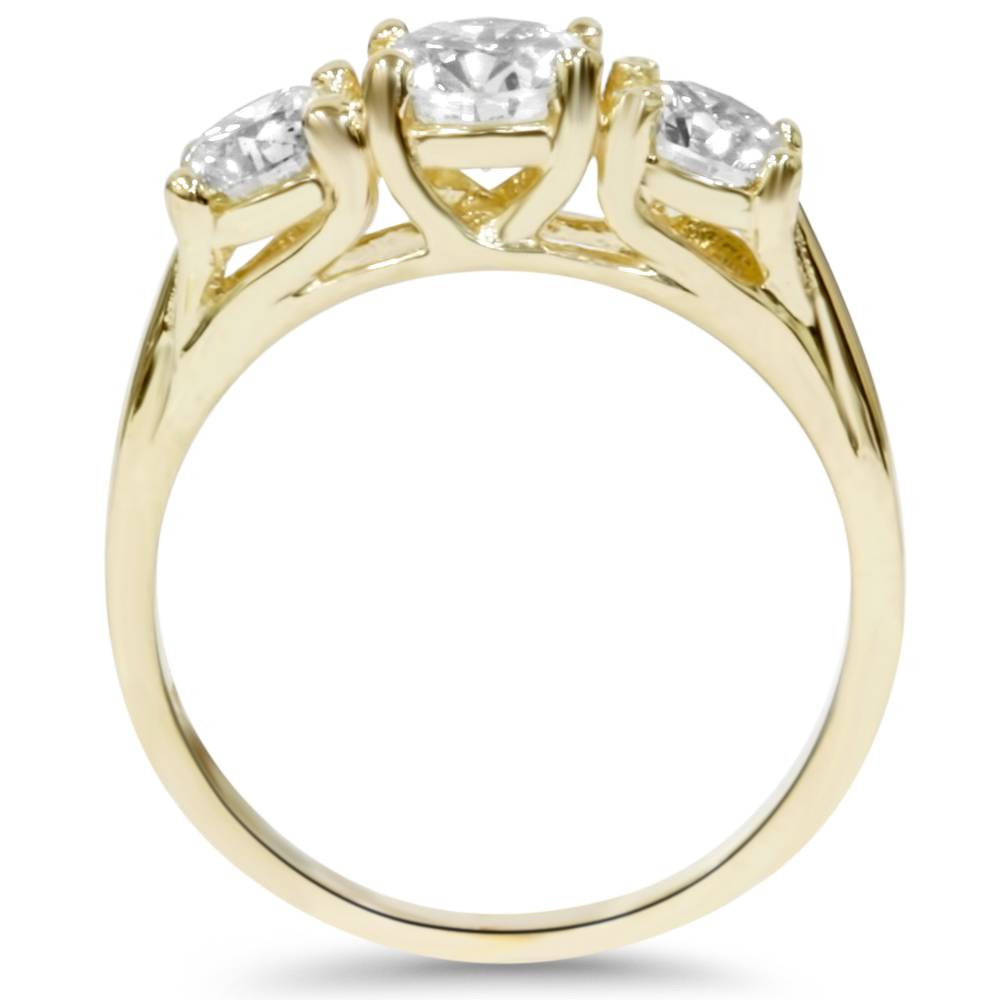 2ct Round Diamond 3-Stone Engagement Ring 14K Yellow Gold (H-I, I2-I3)