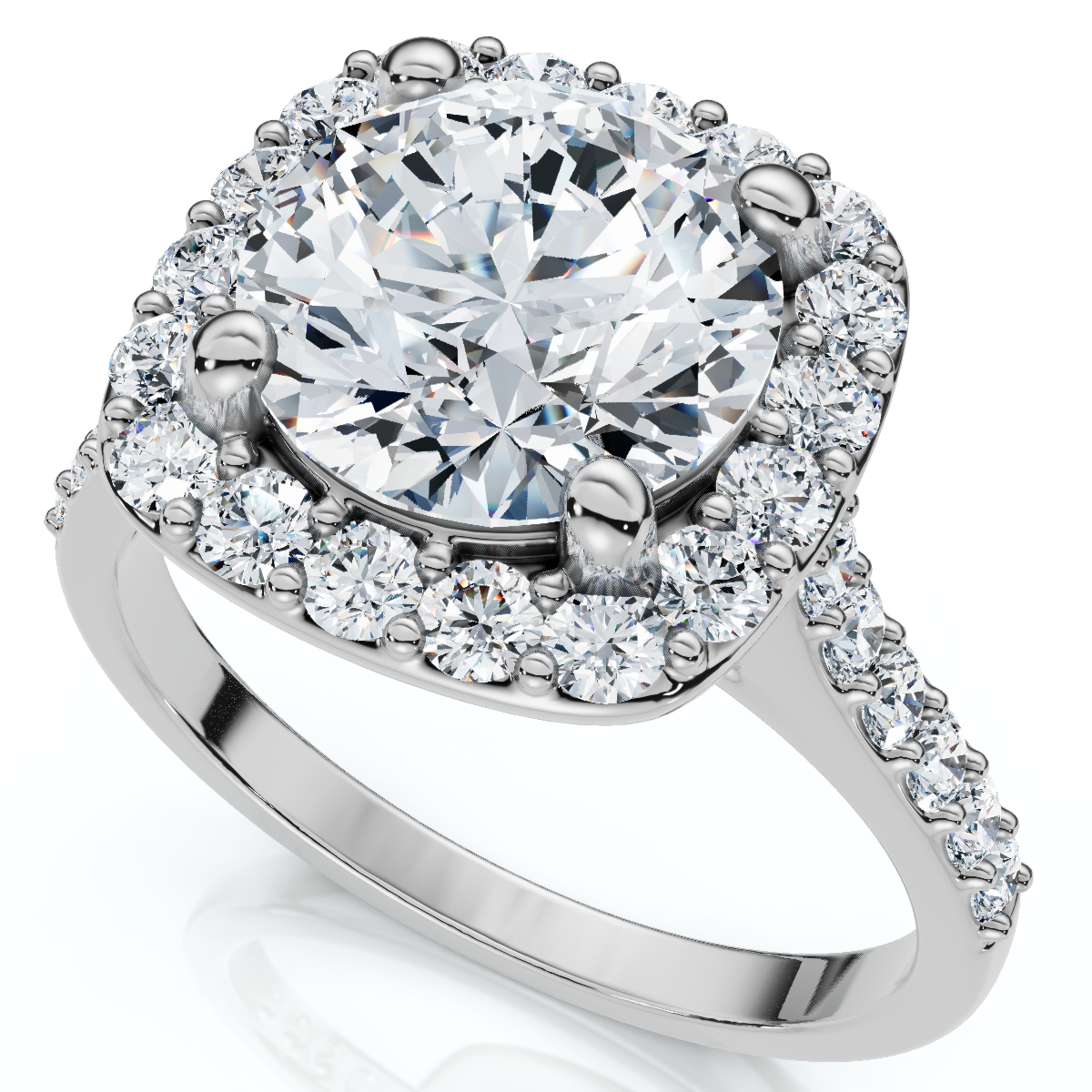 Certified 2Ct Cushion Halo Diamond Engagement Ring Accent White Gold Lab Grown (F-G, VS)