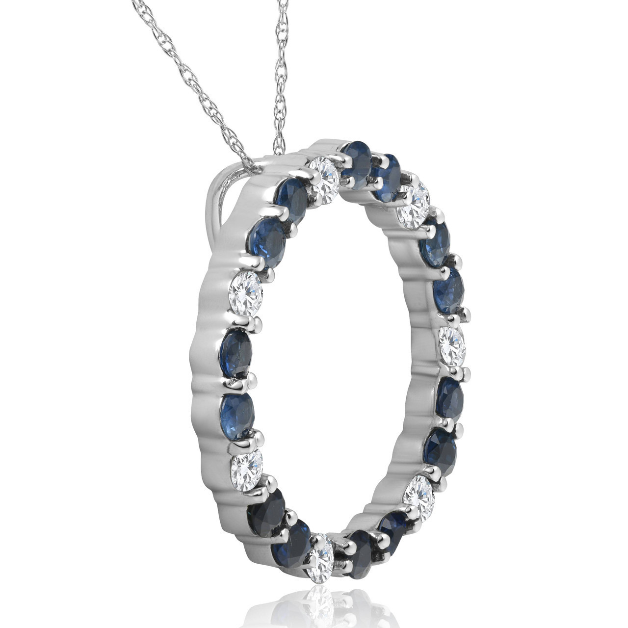 14K White Gold 2ct Diamond & Sapphire Circle Pendant (G-H, I1)