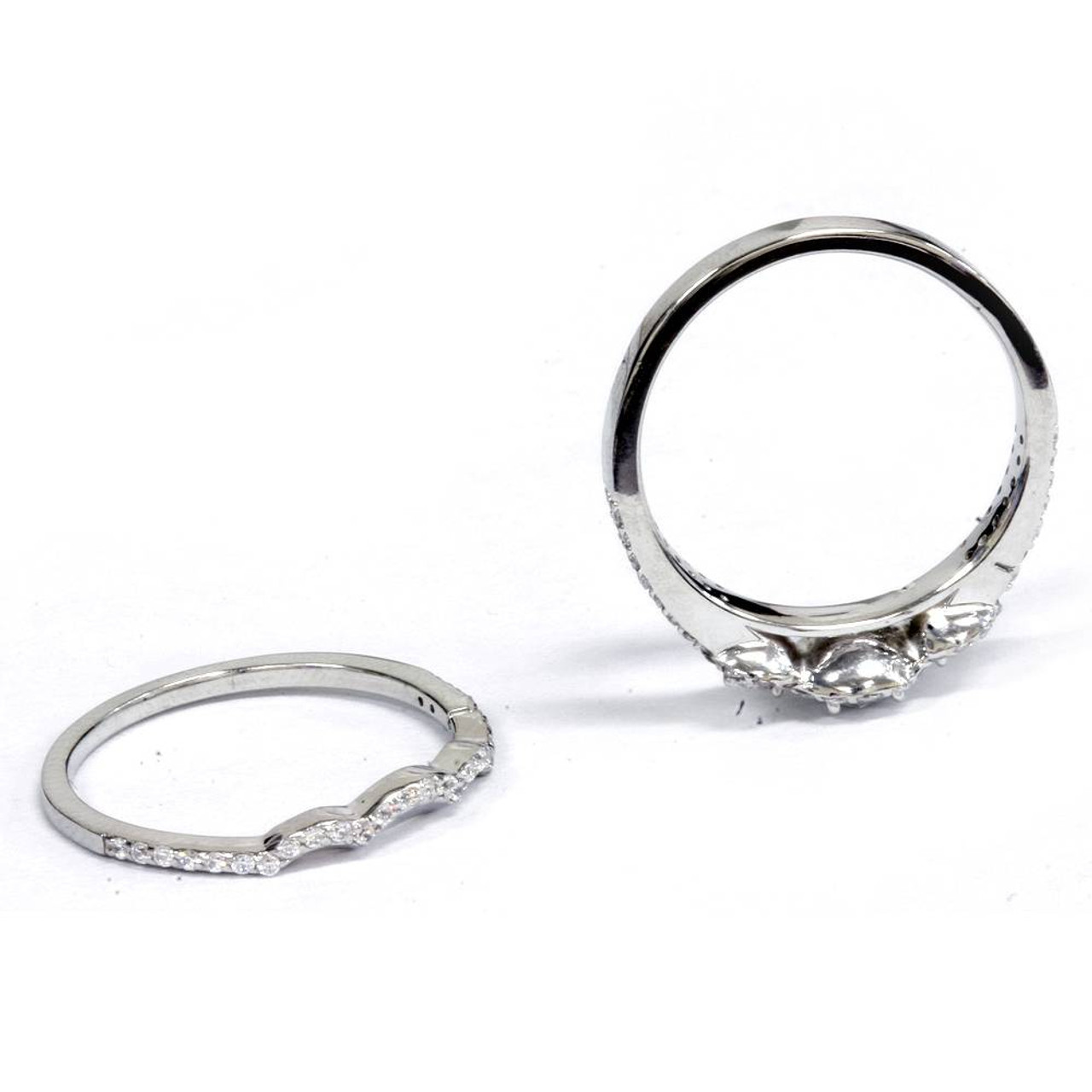 1 00ct 3 Stone Diamond Engagement Wedding Ring Set 10k White Gold